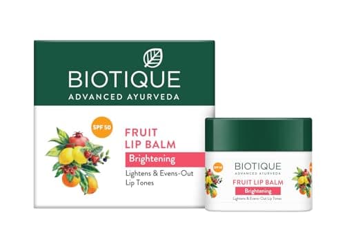 Biotique Fruit Whitening/Brightening Lip Balm SPF 50 | Hydrated and Nourishing Lips | Visibly Lighter Lips | Evens Out Lip Tone | De-pigmentation Balm |100% Botanical Extracts| All Skin Types | 10gm at ₹145 (42% Off) - Amazon