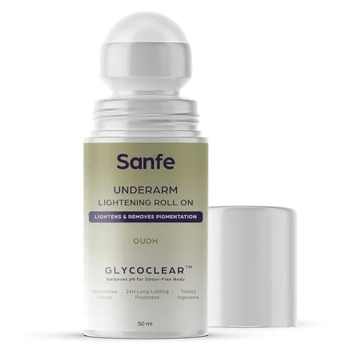 Sanfe Underarm Lightening Roll On (Oudh) with 5% AHA, Glycolic Acid & Salicylic acid 0.5% W/W | For Underarms | Lightens & Remove Pigmentation | Deodorant for Underarms | Glycoclear Technology | Men & Women at ₹151 (49% Off) – Amazon