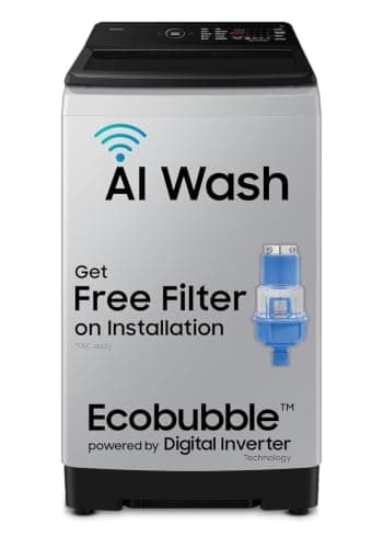 Samsung Smart Choice 10 Kg, 5 Star, AI Wash, AI Energy Mode, Wi-Fi, Ecobubble, AI VRT+, Soft Closing Door, Digital Inverter, Fully-Automatic Top Load Washing Machine (WA80F10E2LTL, Lavender Gray) at ₹21,690 (26% Off) – Amazon