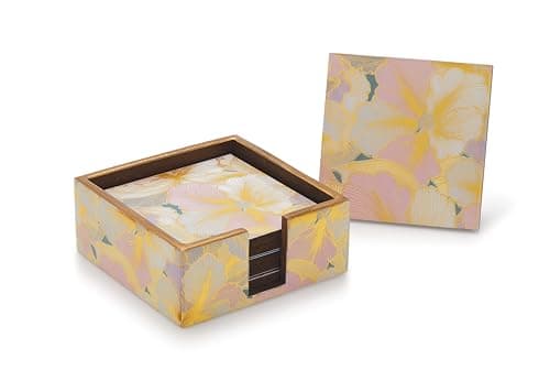 Attro Coaster 6Pcs Square Wooden Coaster Set for Room Décor, Office, Tea, Coffe and Drink - 6pcs Petal Gold at ₹253 (64% Off) – Amazon