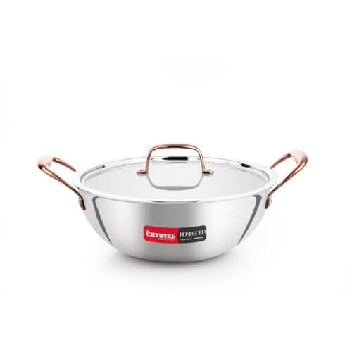 Crystal TriPro -Triply Stainless Steel Extra Deep Kadai with Lid - 26 cm (Induction Bot... at ₹1085 (75% Off) – Amazon