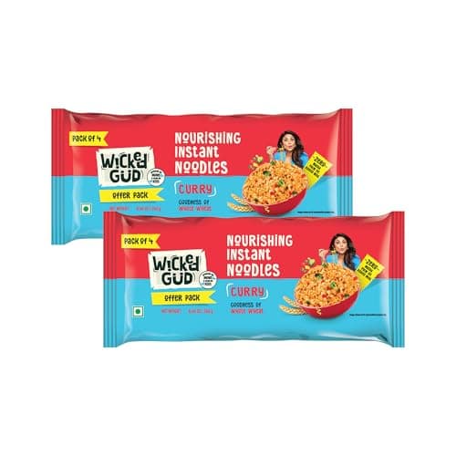 [Apply 50% Coupon] Wickedgud Whole Wheat Curry Noodles 240g (Pack of 4) x 2 | No Maida | No Palm Oil | Source of Protein at ₹105 (63% Off) - Amazon