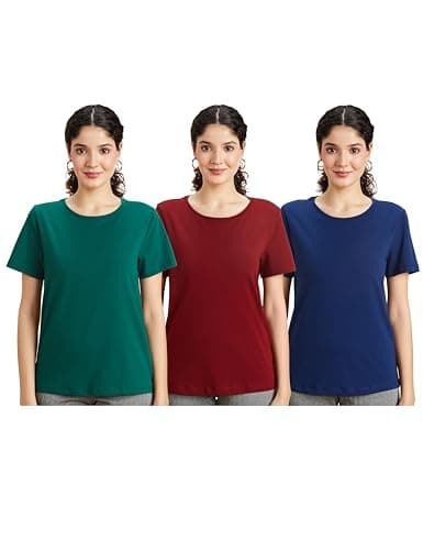Amazon Brand - Symbol Women's Cotton Regular Fit T-Shirt (Combo Pack of 3) at ₹679 (72% Off) – Amazon