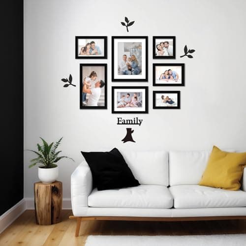 Solimo Family Tree Photo Frame Set Of 7|Mdf Plaque|Plexi Glass|Rectangular, Wall Mount Frame For Home And Office Decoration|Mixed Sizes (Bla at ₹310 – Amazon