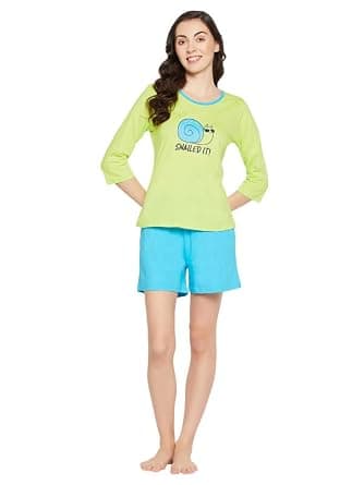 Clovia Women's Cotton Printed Top & Shorts Night Suit Set at ₹589 – Amazon