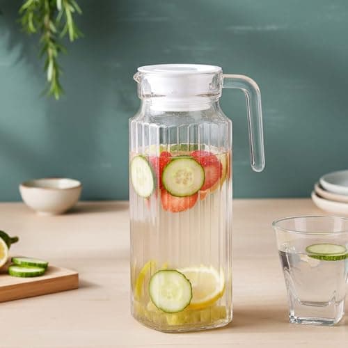 The Earth Store Transparent 1.1L Glass Jug with Lid Set of 1 | Pitcher Jug for Water, Milk, Juice, Tea, Coffee, Hot & Cold Drinks Perfect fo at ₹299 – Amazon