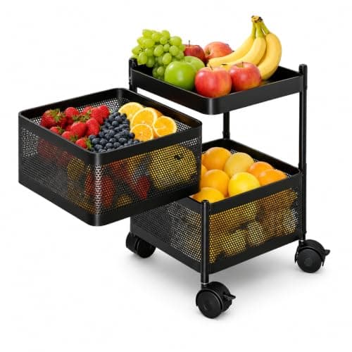 Homeor 2 Layer Kitchen Trolley with Wheels | 360° Rotating Metal Storage Rack for Vegetables, Fruits, Onion & Spices | Square Multipurpose K at ₹1299 – Amazon