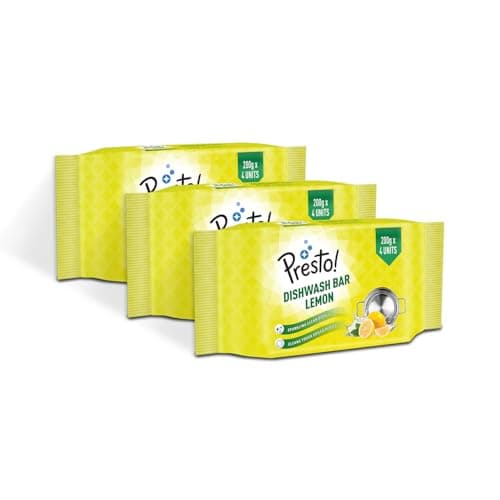 Amazon Brand - Presto! Dishwash Bar | 200 Gram | 12 count | 4 Bars Each X 3 Pack | Remo... at ₹199 (75% Off) – Amazon