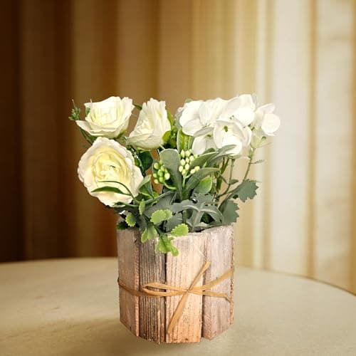 Cortina Wooden W Pot Mixed Flower | Home Décor Items for Living Room Balcony Kitchen Bedroom Office Table Top Decoration - Green, 20X10 at ₹197 (88% Off) – Amazon