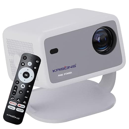 [Coupon + SBI CC EMI ] Krisons Razor 006 Smart Projector|1080P Native |4K HD Licensed Netflix/Google|Bluetooth Voice Remote|Upto14000 Lumens|Wi-Fi 6/BT5.4|Android|Auto Focus/Keystone |Primevideo,Hotstar,NetfliX (White Grey) - Amazon at ₹10899 (43% Off) – Amazon