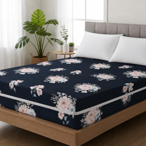 Premium Cotton Printed Mattress Protector with Zipper at ₹649 (67% Off) – Amazon