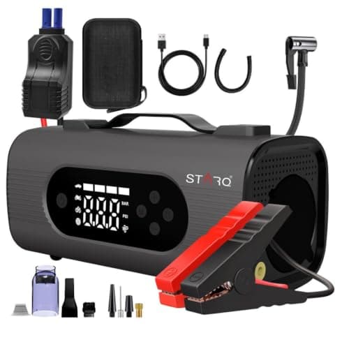 STARQ 8-in-1 Portable Jump Starter with Air Compressor, 18000mAh Battery, 2500A Peak Current, 150PSI Tyre Inflator, LED Emergency Light for Car, Bike & SUV at ₹8,549 (57% Off) – Amazon