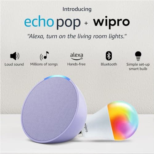 Amazon Echo Pop (Purple) Smart Home Speaker Combo with Wipro Simple Setup 9W LED Smart Bulb | with Bluetooth and Alexa at ₹5167 – Amazon