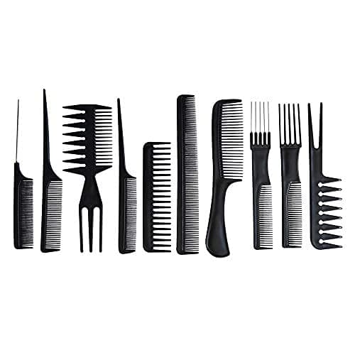 10PCS Black Hair Comb Professional Salon Hairdressing Hair Stylists Styling Comb set kit Multifunction Anti-Static Barbers Brush Combs Tool at ₹199 – Amazon