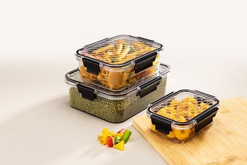 ATTRO Smart Lock Fridge Containers PET Plastic Jars Airtight Lids Multi-Purpose Kitchen Organiser for Pulses Cereals Spices & More – Black- at ₹199 – Amazon