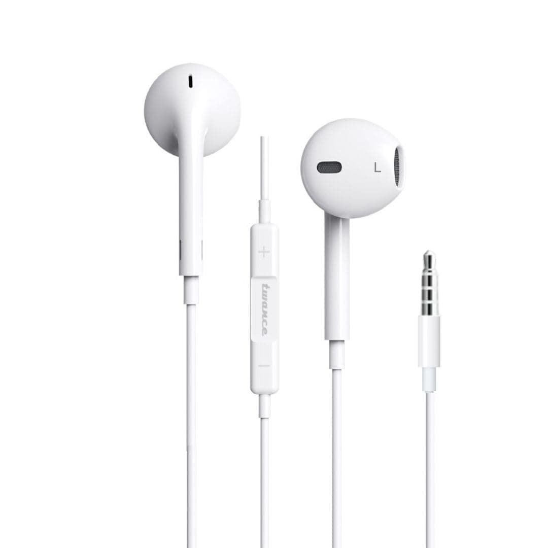 twance ME-Pro 203 Wired Earphones with Mic — 3.5mm Aux, Stereo Sound (White)
