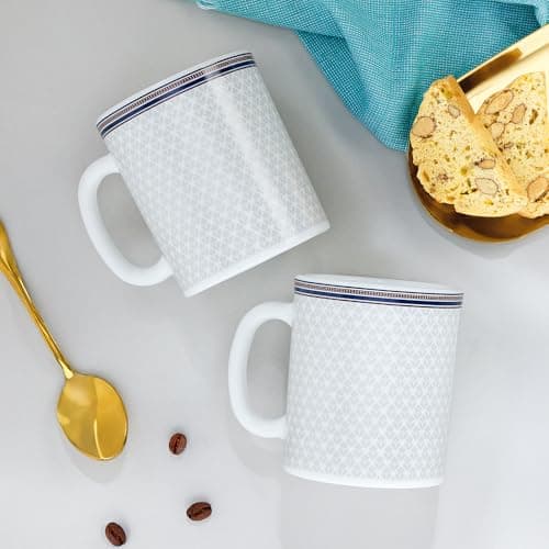 Larah by BOROSIL 320ml x 2pc Opalware Starlight Tea/Coffee Mug Set, Microwave & Dishwasher Safe Embossed Design Crockery Ideal for Daily Use & Gifting at ₹323 (57% Off) – Amazon