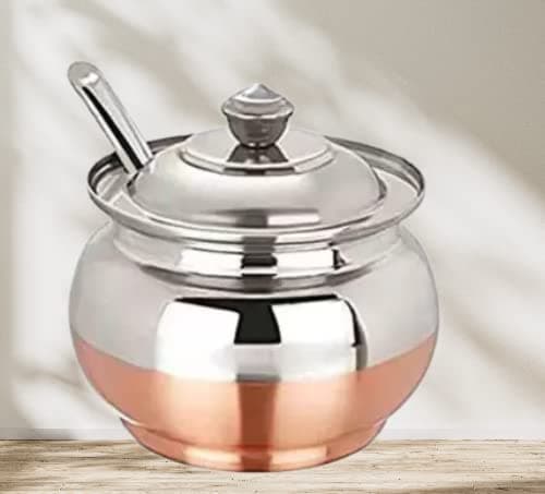 [Apply 2% Coupon] Copper Coated Base Stainless Steel Ghee Pot with Spoon, Oil Jar, Oil Pot, Ghee Serving Jar/Container, Ghee Storage jar with spoon (100ml Pack of 1) Rs. 185 - Amazon at ₹185 (77% Off) – Amazon