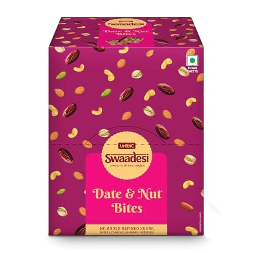 Unibic Swaadesi 100% Date & Nut Bite I Date Bites I Dates Barfi Made with Dates, Almonds, Cashew and Pistachio I Dry Fruits Nuts, Healthy De at ₹448 – Amazon