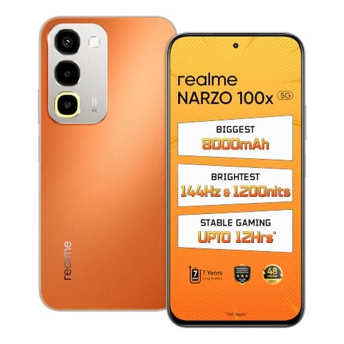 realme NARZO 100x 5G (Flash Orange,4GB+128GB) | Biggest 8000mAh Battery | 45W Fast Charge | 144Hz, 1200nits Bright Display | 7 Years Battery at ₹18499 – Amazon