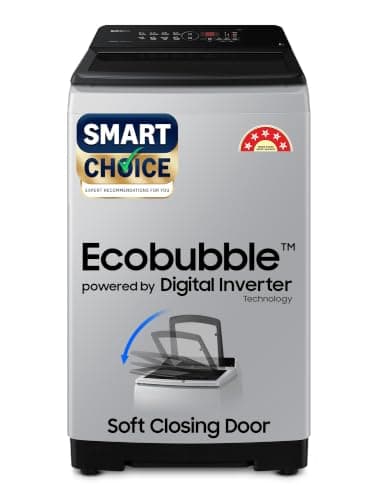Samsung Smart Choice 8 kg, 5 star, Eco Bubble Tech, Digital Inverter Motor, Soft Closing Door, Fully-Automatic Top Load Washing Machine (WA80BG4441BGTL, Light Gray) at ₹17,740 (26% Off) – Amazon