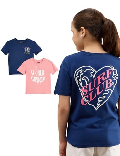 Amazon Brand - Symbol Girls Cotton Strechable Oversized Graphic Printed Half Sleeves T-Shirt | Age 6-14 Years (Combo Pack of 2) at ₹199 (83% Off) – Amazon