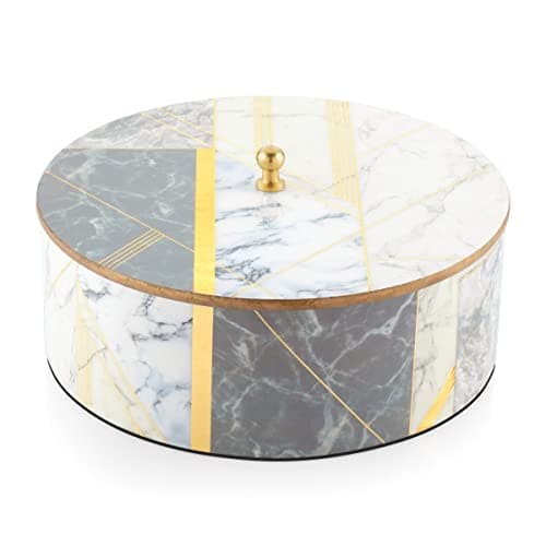 Attro Marble Gold Designer Wooden Lid Box Round Multipurpose Box with Lid for Kitchen Storage Box, Chapati Box, Chocolate Box at ₹379 (78% Off) – Amazon