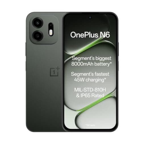 OnePlus N6 | 4GB+128GB | Midnight Green | Segment's Biggest 8000mAh Battery | Segment's Fastest 45W Charging | Smooth 120Hz Display | 50MP Camera | Military-Grade Durability at ₹20,999 (26% Off) – Amazon