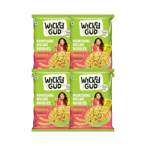 [Apply 50% Coupon] WickedGud Nourishing Masala Instant Noodles | Healthy Noodles | No Maida | No Oil | No MSG | High Protein & Fibre | Cholesterol Free | 69 g Each (Pack of 4) at ₹90 (63% Off) - Amazon