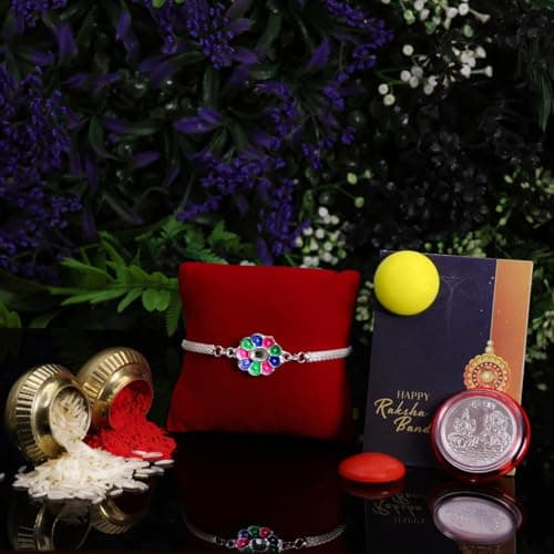 [Apply 25% Coupon] Oblivion Rakhi Set for Brother - Flower Shape and Silver Colour Chain Rakhi with Silver Color Coin, Greeting Card & Fridge Magnets, Traditional Raksha Bandhan Celebration Gift Combo for Bhai 2025 at ₹70 (65% Off) - Amazon