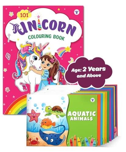 [Apply 3% Coupon] 101 Unicorn Colouring & Colouring Boxset of 12 for Kids Age 2+ Years | Drawing, Painting & Copy Coloring for Children | Includes themes like Unicorns, Animals, Transport, Toys & more at ₹167 (84% Off) – Amazon