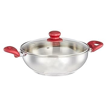Solimo Stainless Steel Impact Bottom Kadhai with Glass Lid (26 cm) | Gas Stove and Induction Compatible | Ergonomic Handle | Dishwasher Safe at ₹693 – Amazon