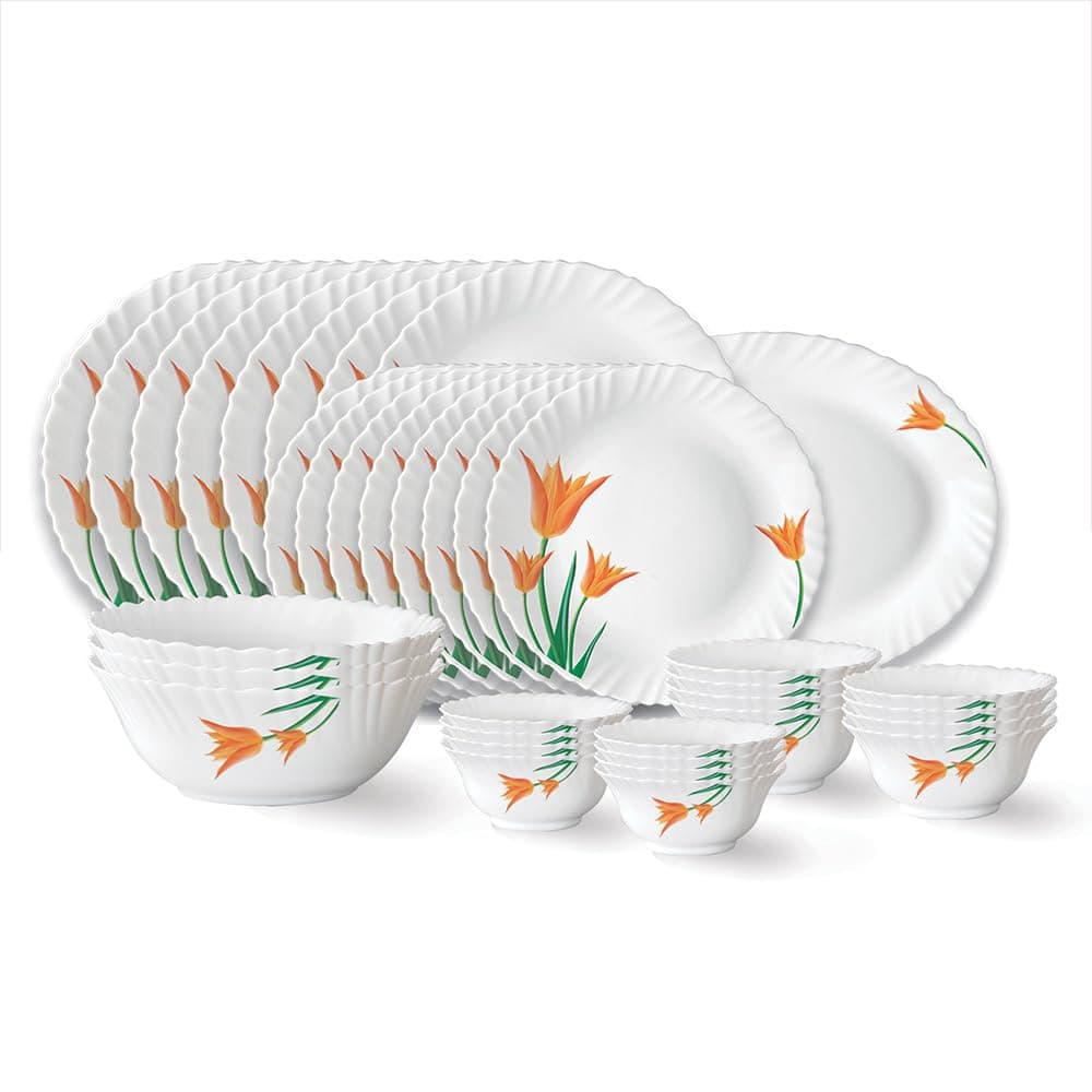 Larah by Borosil Firefly Fluted Opalware Dinner Set (36 Pieces) at ₹1836 (65% Off) – Amazon