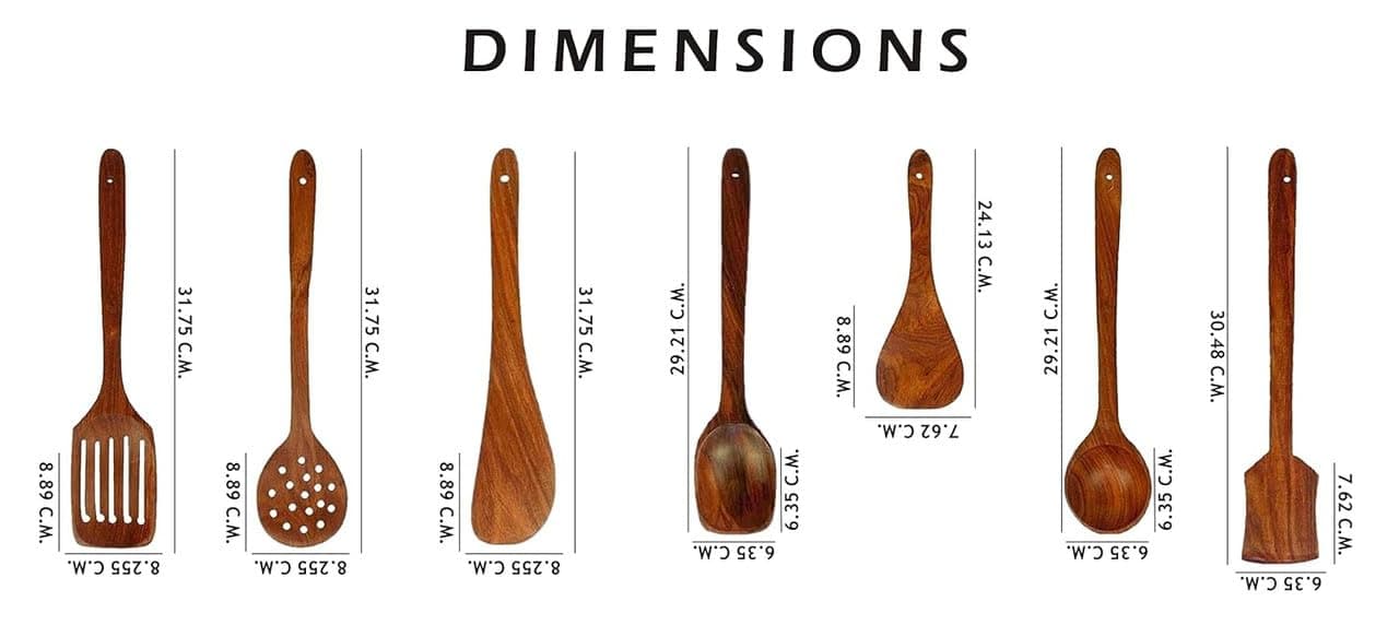 Green Wood Wooden Cooking Spoon Set, 7 Pcs