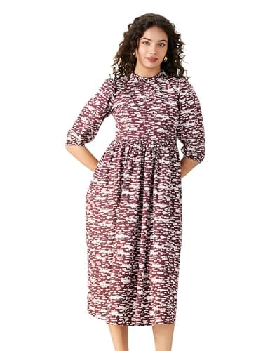 Amazon Brand - Symbol Women's Rayon Fit and Flare One Piece Midi Length Dress (Available in Plus Sizes) at ₹399 (75% Off) – Amazon