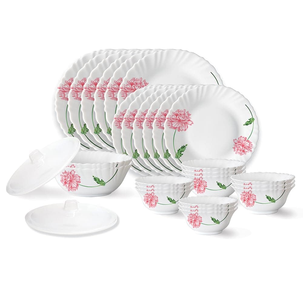 Larah by Borosil Red Mist Opalware 28-Piece Dinner Set