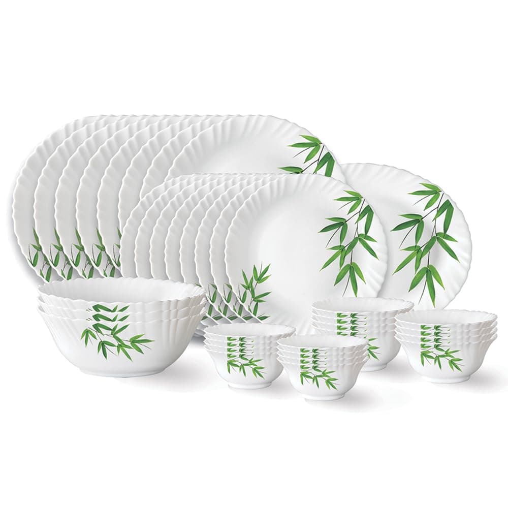Larah by Borosil Bamboo Leaves Opalware 33-Piece Set