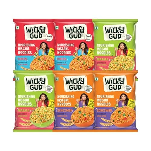 WickedGud Nourishing Instant Noodles Range (Discovery Pack of 6, 69 grams each) | No Maida | No Palm Oil | No MSG | High Protein | High Fibre | Cholesterol Free at ₹75 (79% Off) – Amazon