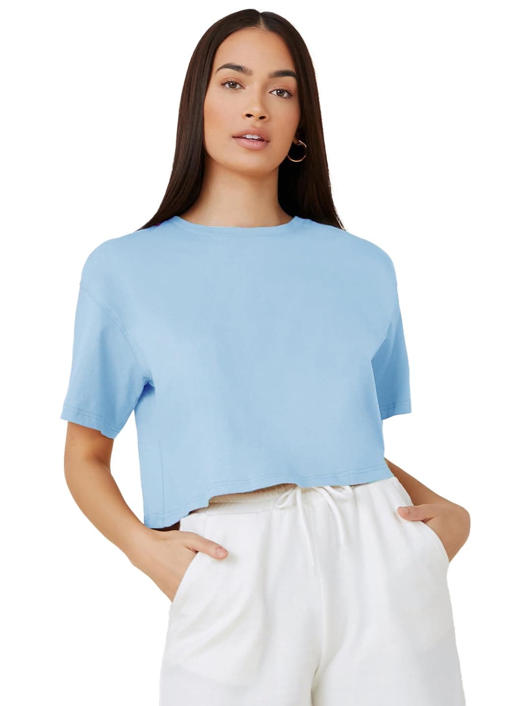 KOTTY Women’s Oversized Cotton-Blend Crop T-Shirt — Casual Summer Tee