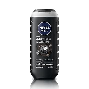 NIVEA Men Body Wash, Active Clean with Active Charcoal, Shower Gel for Body, Face & Hair, 250 ml at ₹147 – Amazon
