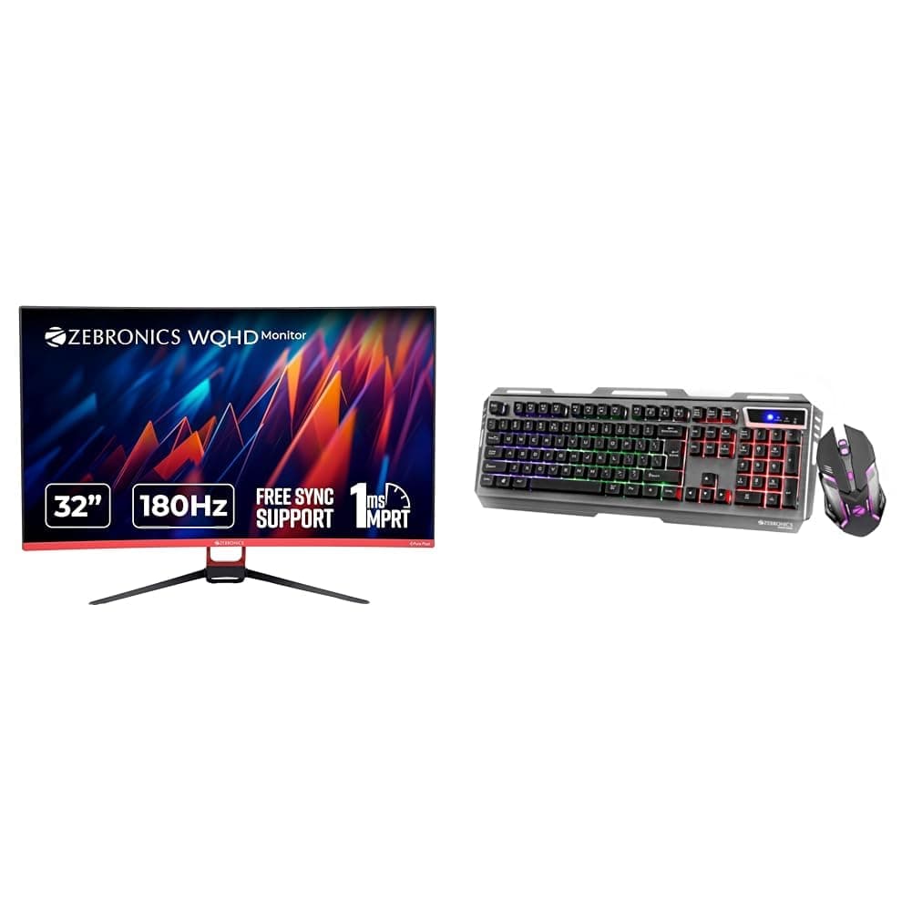 ZEBRONICS S32A 32-Inch 1800R Curved Gaming Monitor, WQHD 180Hz