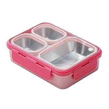 Stainless Steel Lunch Box | 3-Compartment Leakproof & BPA-Free Bento Box | Insulated with Detachable Inner Containers & 4-Sided Lock | Ideal at ₹263 – Amazon
