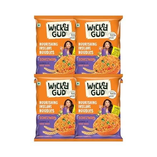 [Apply 50% Coupon] WickedGud Nourishing Schezwan Instant Noodles (69 gm) | Healthy Noodles | No Maida | No Oil | No MSG | High Protein | High Fibre | Cholesterol Free at ₹72 (70% Off) - Amazon