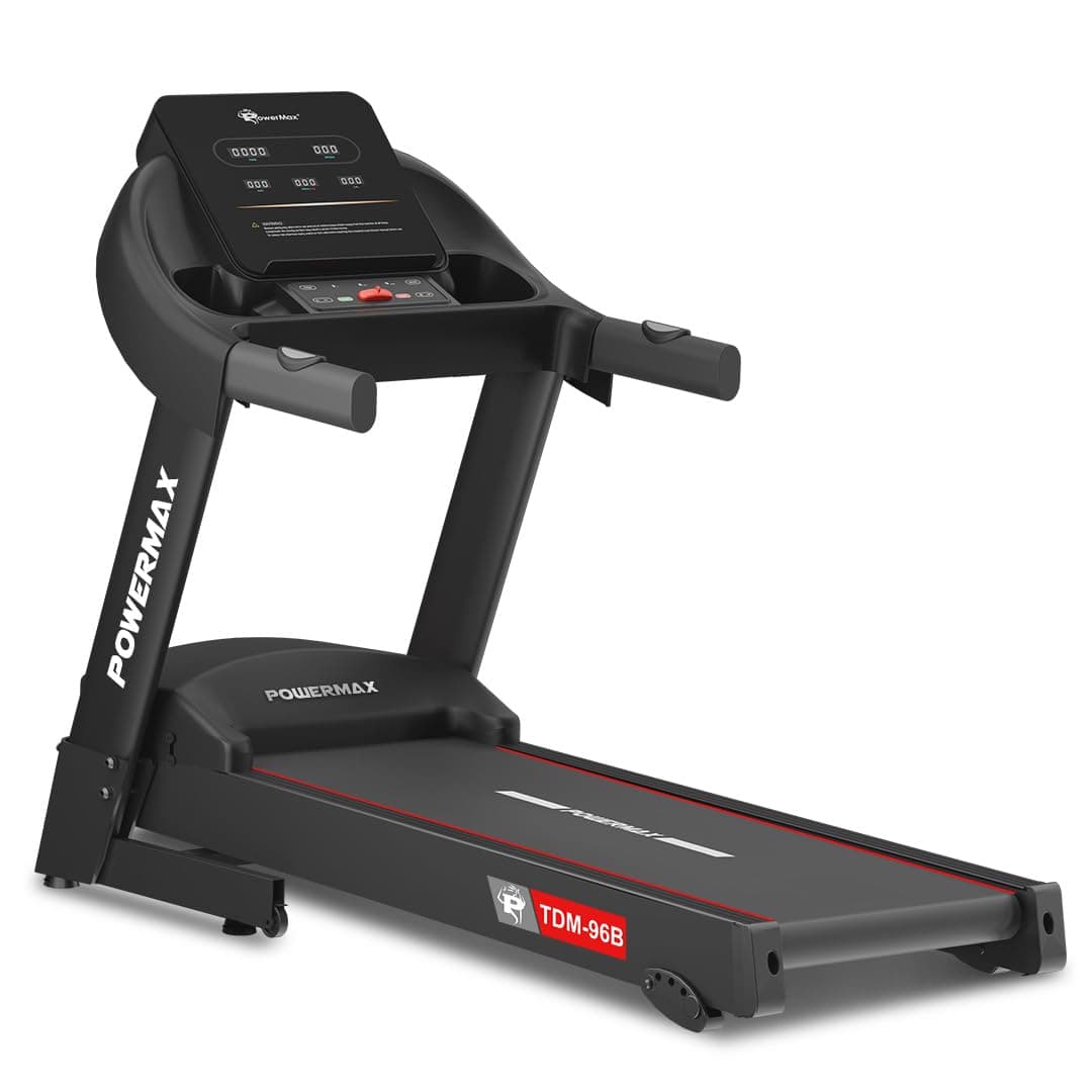 PowerMax Fitness TDM-96B 4HP DC Treadmill for Home | 110KG Max User Running Machine | 14km/hr Top Speed, 4-Level Manu... at ₹14499 – Amazon