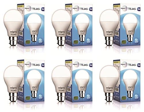 Wipro Tejas 9W B22 LED Bulb, Cool White, Pack of 6