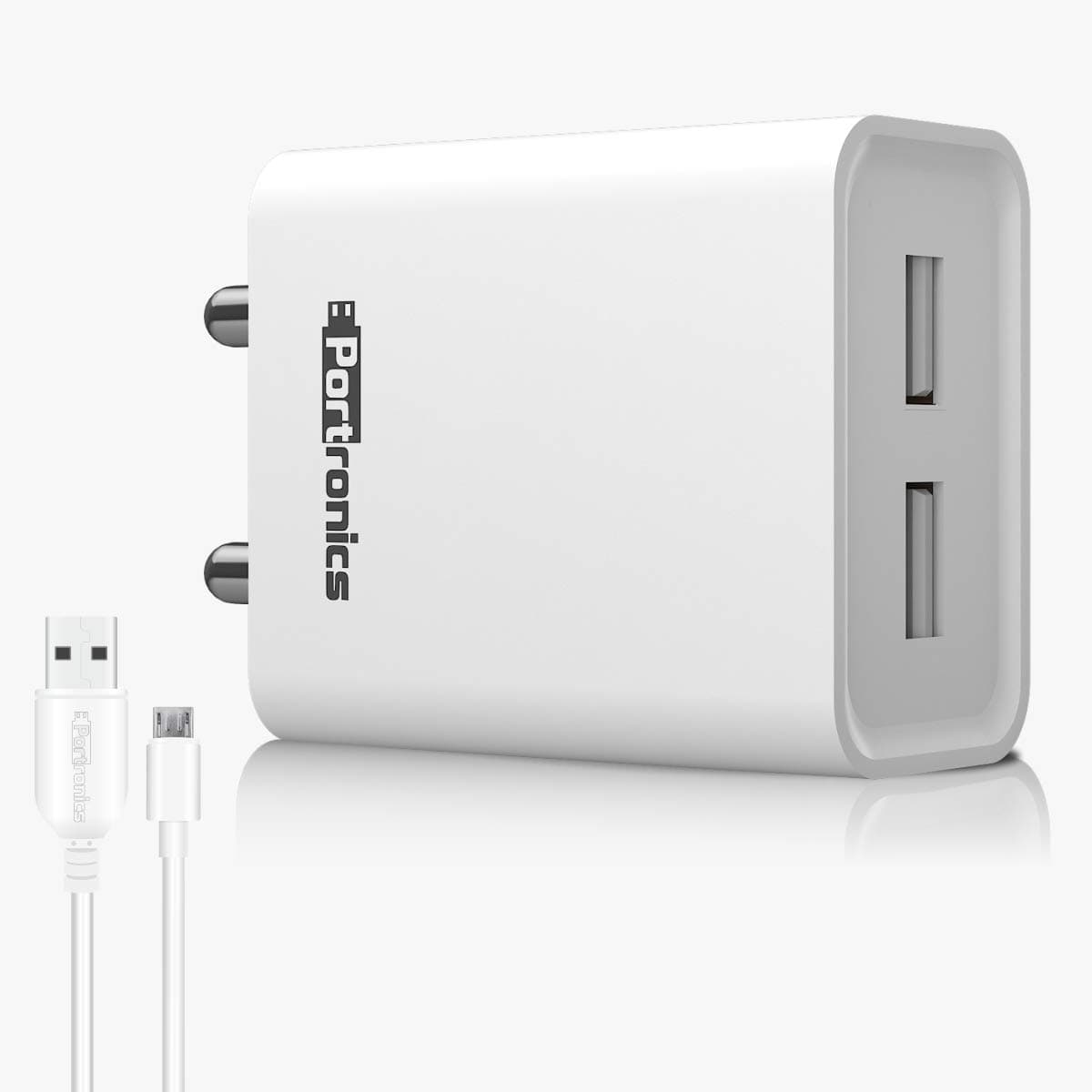 Portronics Adapto 66 Dual USB Wall Charger 12W with Micro USB Cable