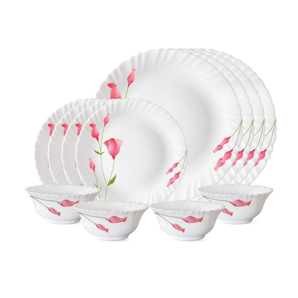 Larah by Borosil Diana Opalware Dinner Set, 12 Pieces at ₹865