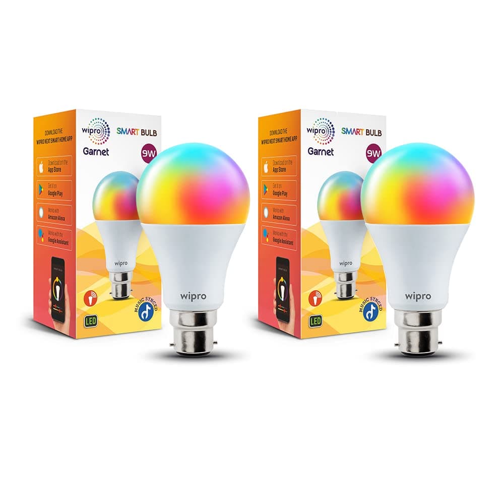 Wipro 9W B22 Wi-Fi Smart LED Bulb — Music Sync, 16M Colours (Pack of 5)
