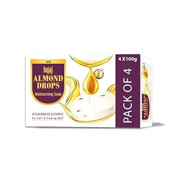 Bajaj Almond Drops Moisturising Soap with Almond Oil and Vitamin E 100gm*4 (400gm) at ₹100 – Amazon