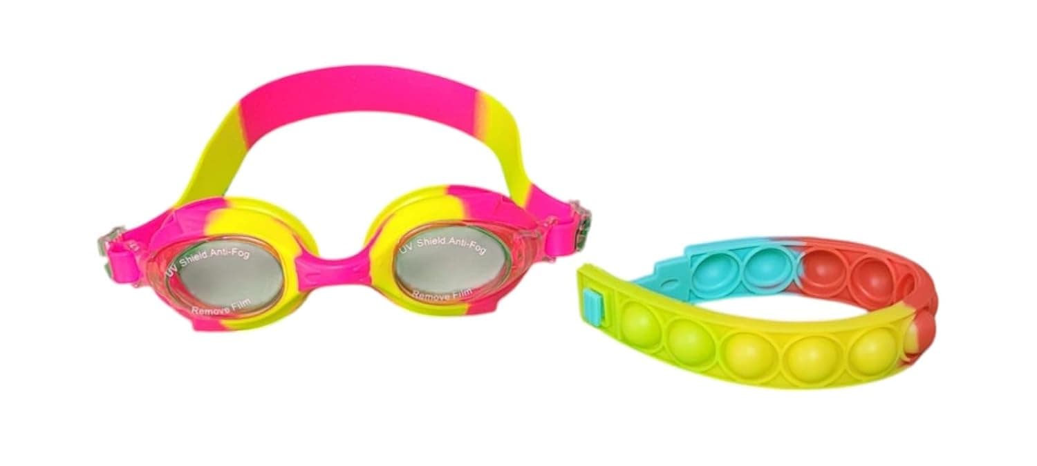 Protoner Kids Swimming Goggles with Wrist Band, Multicolour, Adjustable Strap (Pink Multicolor) at ₹169 (77% Off) – Amazon